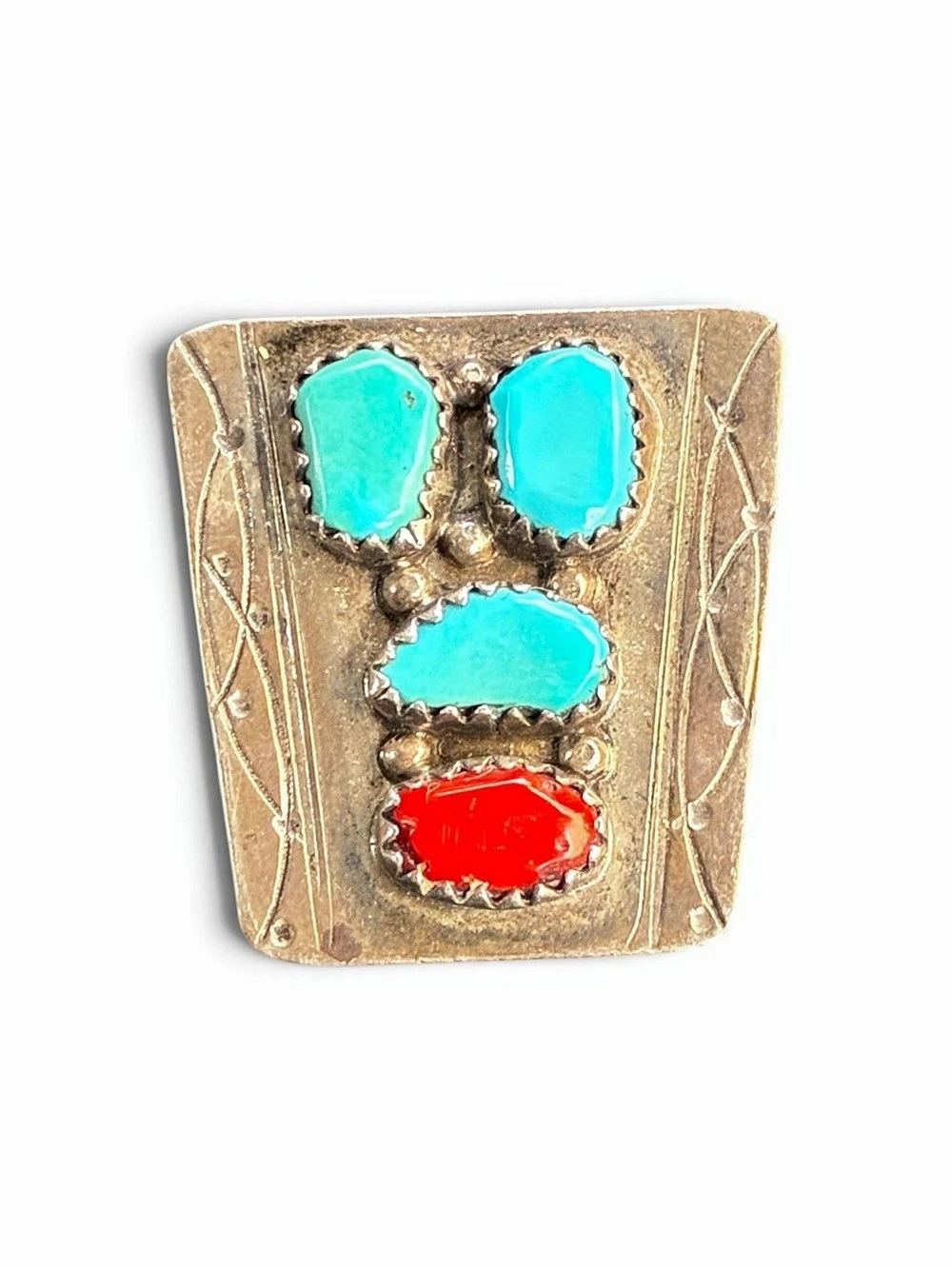 Nastacio Vintage Sterling Silver Turquoise and Coral Brooch Pin & Red Brooch Pin